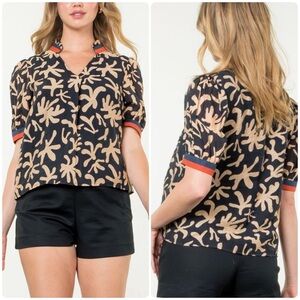 THML Anguilla Top Tan Black Short Sleeve‎
